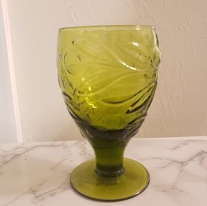 IVV Italy Green Pressed Glass With Olives Branches Goblet